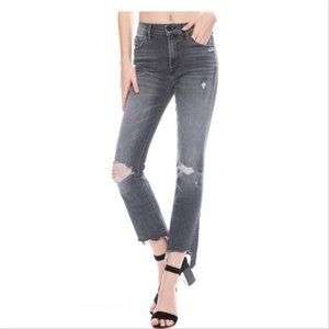 MOTHER INSIDER CROP STEP CHEW - PEDAL TO THE METAL DESTROYED GREY/BLACK JEANS-26